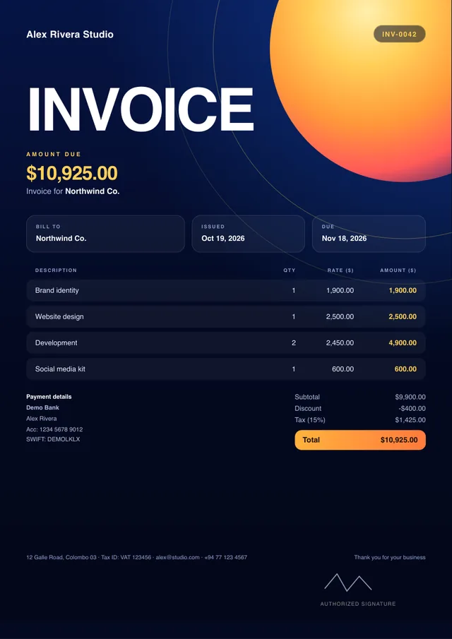 Eclipse invoice template preview