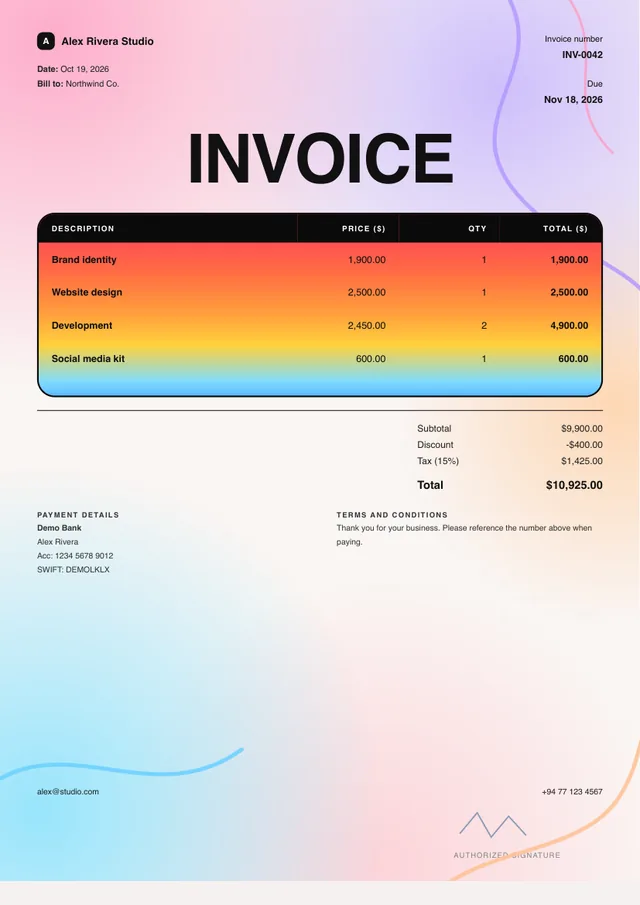 Holo invoice template preview