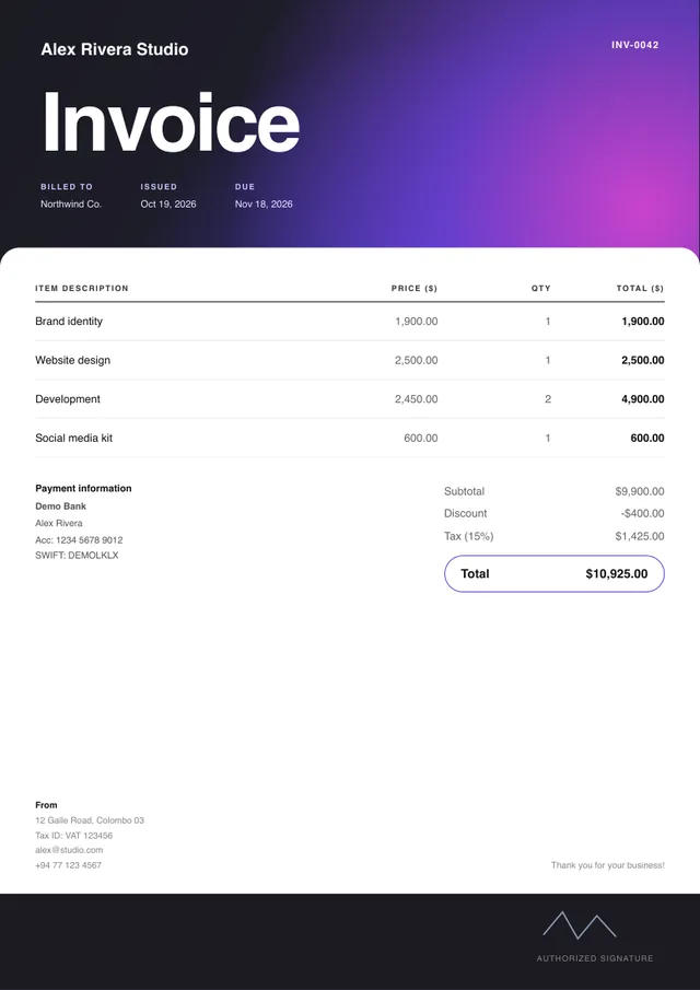 Orbit invoice template preview