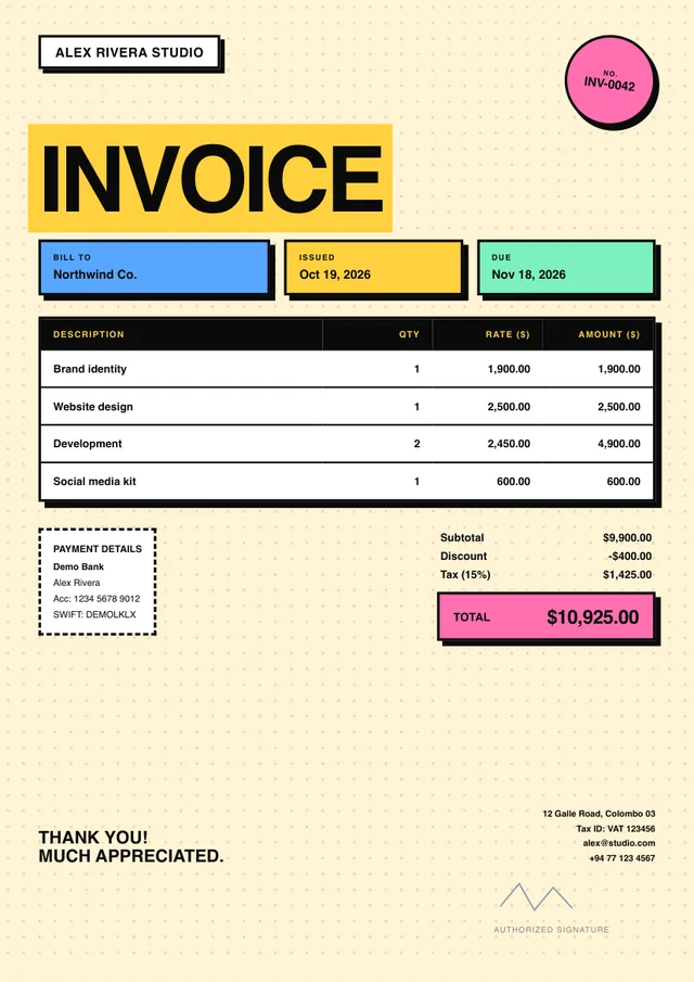 Pop invoice template preview